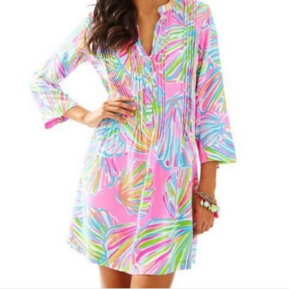 Lilly Pulitzer Sarasota Tunic Dress Pintuck Pink Pout Shellabrate